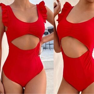 Women Bikini Solid Hollow Out One-Piece Swimwear